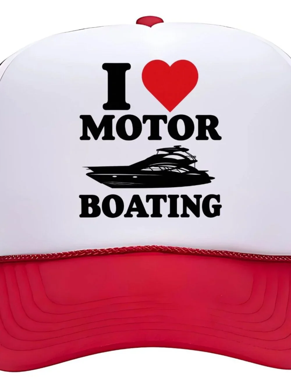 I Love Motor Boating Funny Yacht Camo White Foam Rope Snapback Trucker Hat Retro